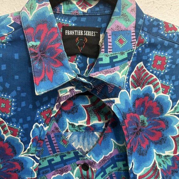 Vintage 90s Western Turquoise Southwest Aztec Shirt Sz XL Cowgirl Rodeo Artsy - Picture 6 of 12